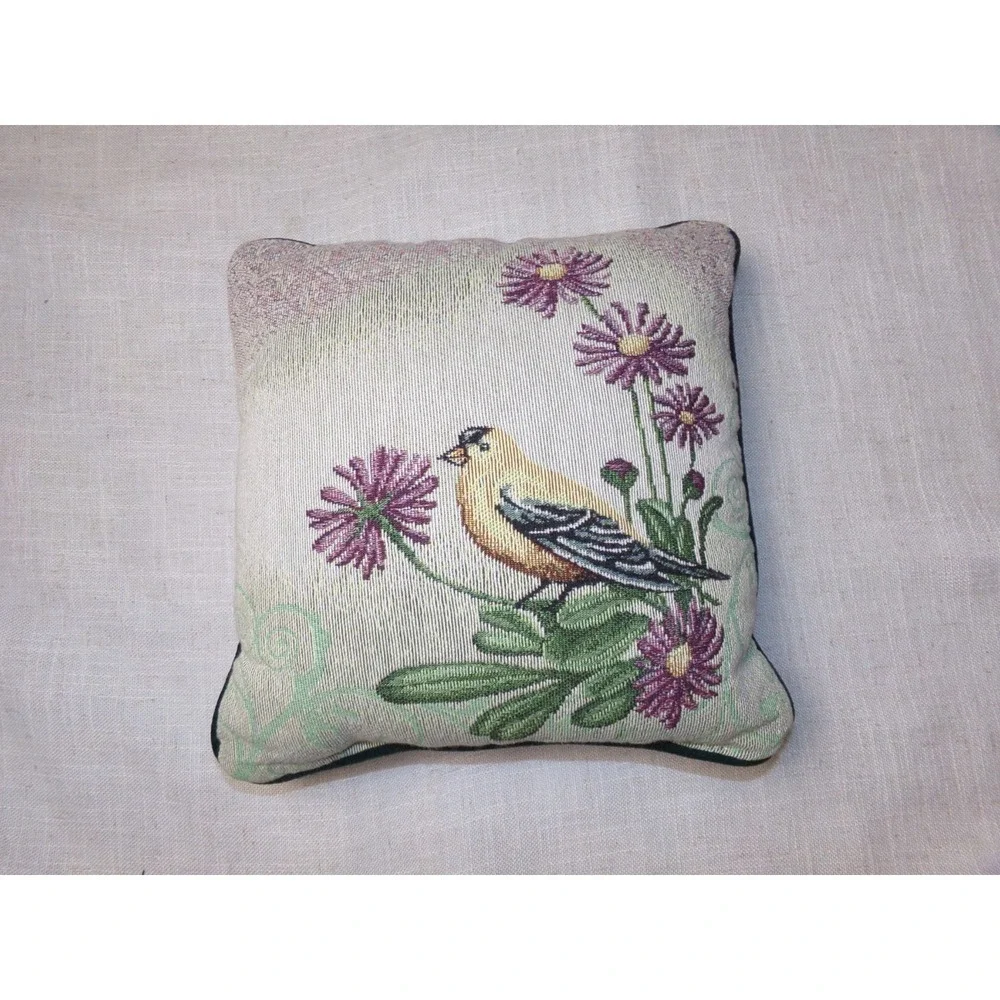 Tapestry Throw Pillow Bird, Butterfly, & Flowers 11x11
